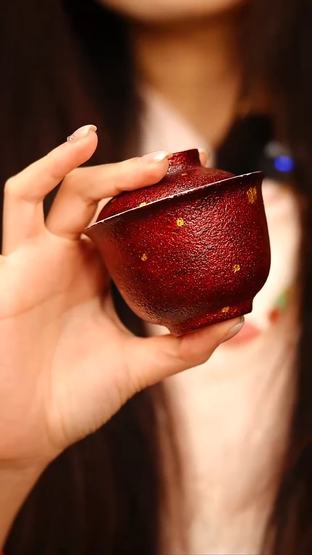 @设计款复古红金两才盖碗@   非遗大漆