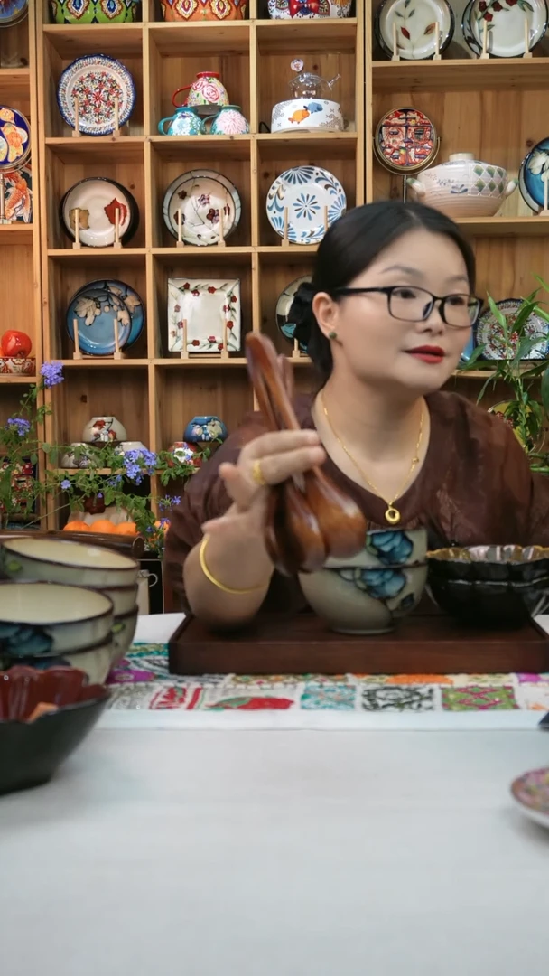 瓷片小可高温餐具四只榉木小勺