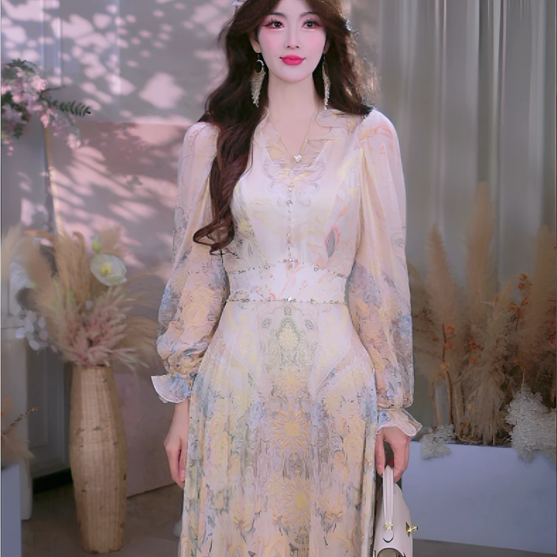 【高高甄选】YINGCHOI 2025 新款 彩丝定位花连衣裙 32672