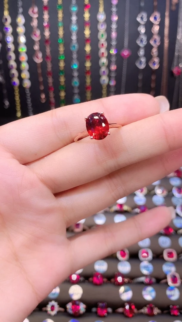 石榴石戒指银S925镶嵌810玫瑰金