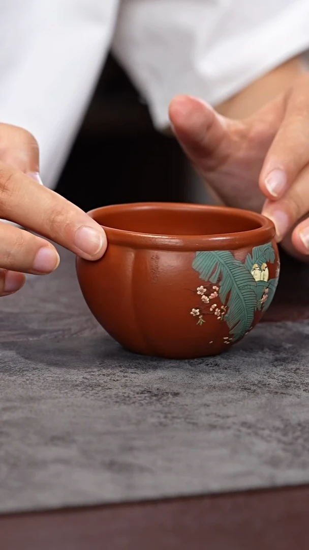 茶杯紫砂六方锦囊杯