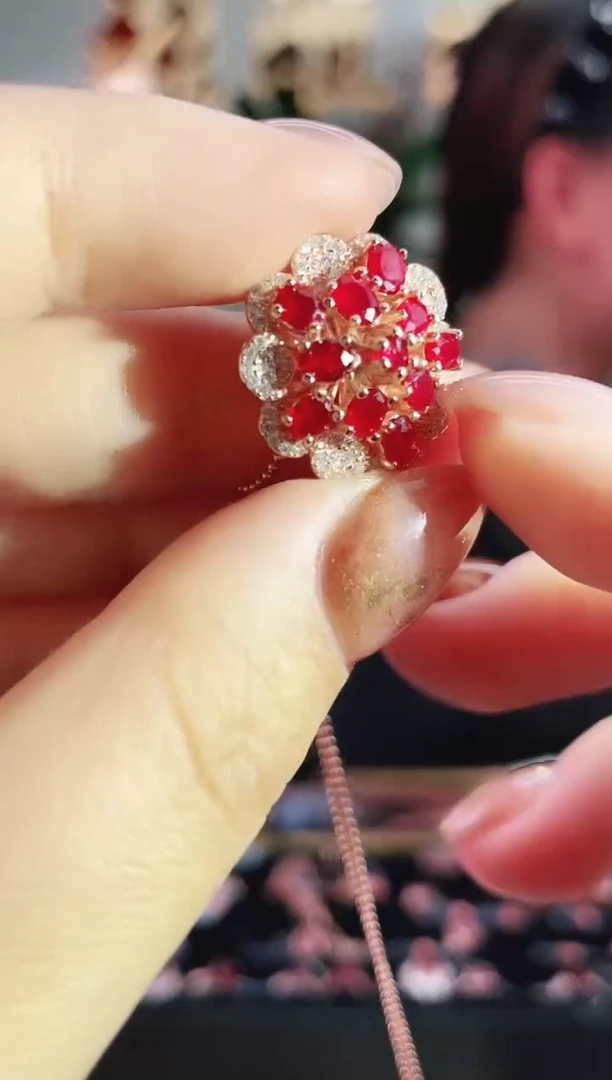 银S925镶嵌吊坠红宝石吊坠