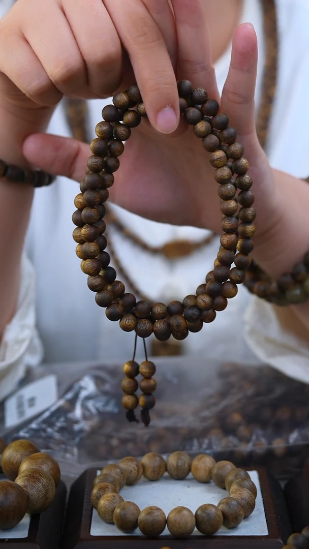 手串沉香用****310mm海南鹦哥绿奇楠108颗多圈手串