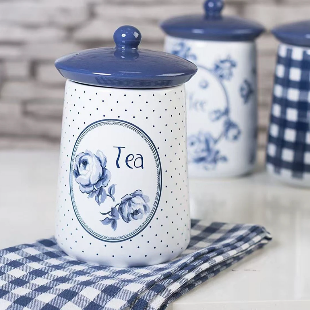 【KA家】600ML 波点蓝玫瑰（Tea）储物罐 密封罐 VINTAGE INDIGO