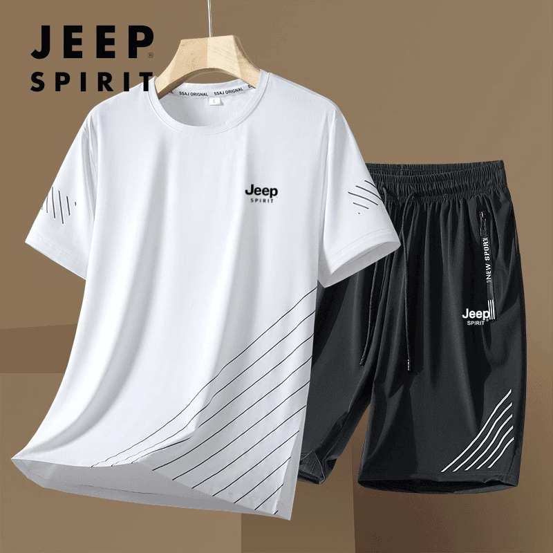 JEEP SPIRIT吉普运动男时尚休闲夏季薄款宽松速干短袖套装