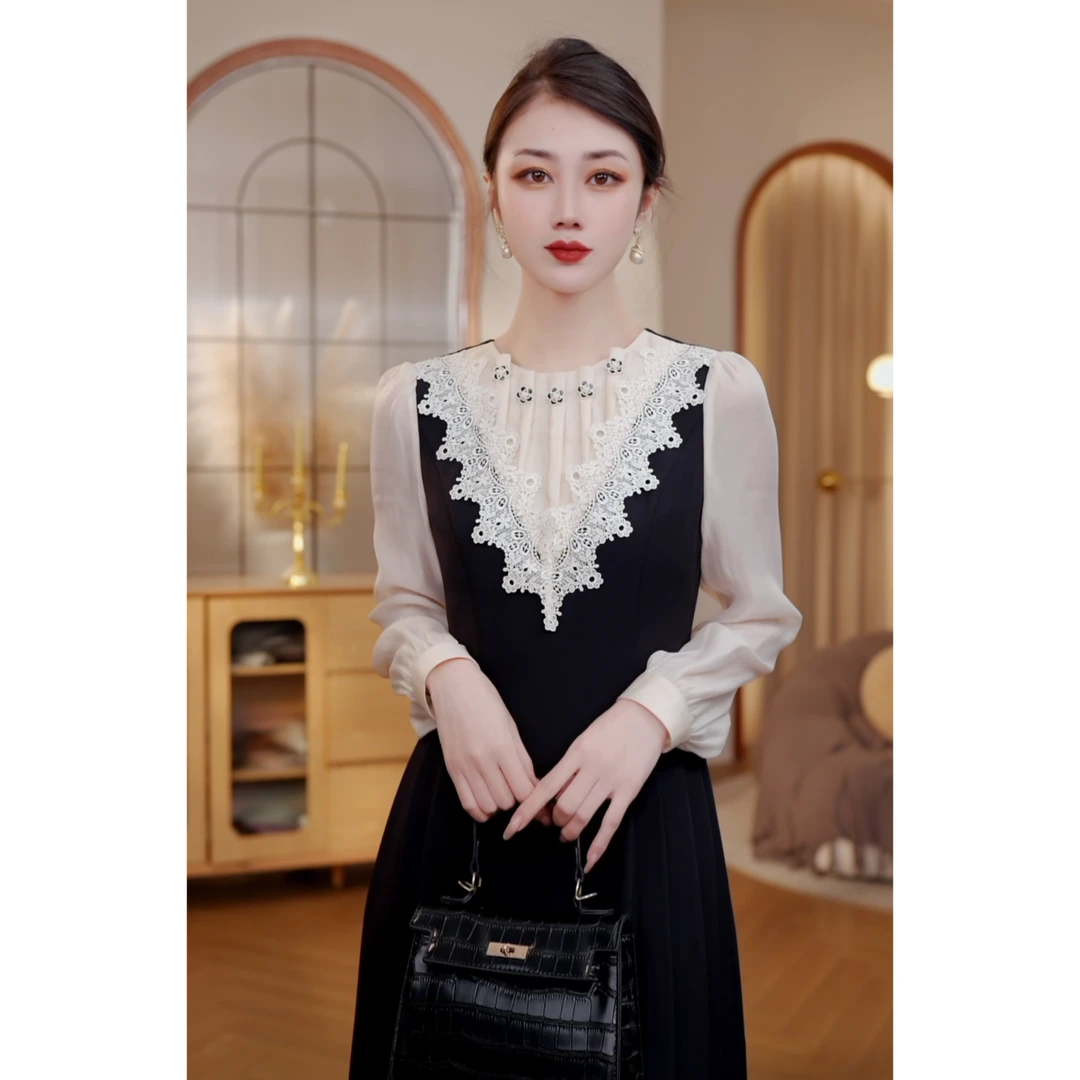 【CICI&GERTCOREL-W】雾都晚宴  天丝压褶蕾丝收腰连体裙CC251L1039