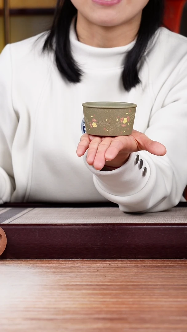 【闪购商品】紫砂花盆豆青泥绘梅花迷你小杯