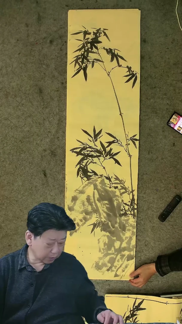 国画四尺对开  墨竹条屏 34*138cm