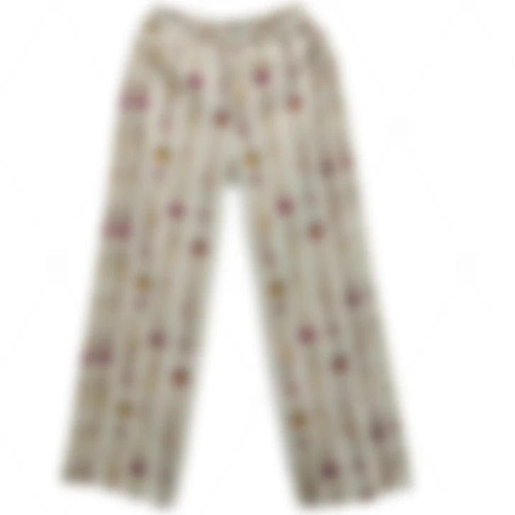 复古串珠印花阔腿裤满铺彩色宝石链条图案高腰宽松