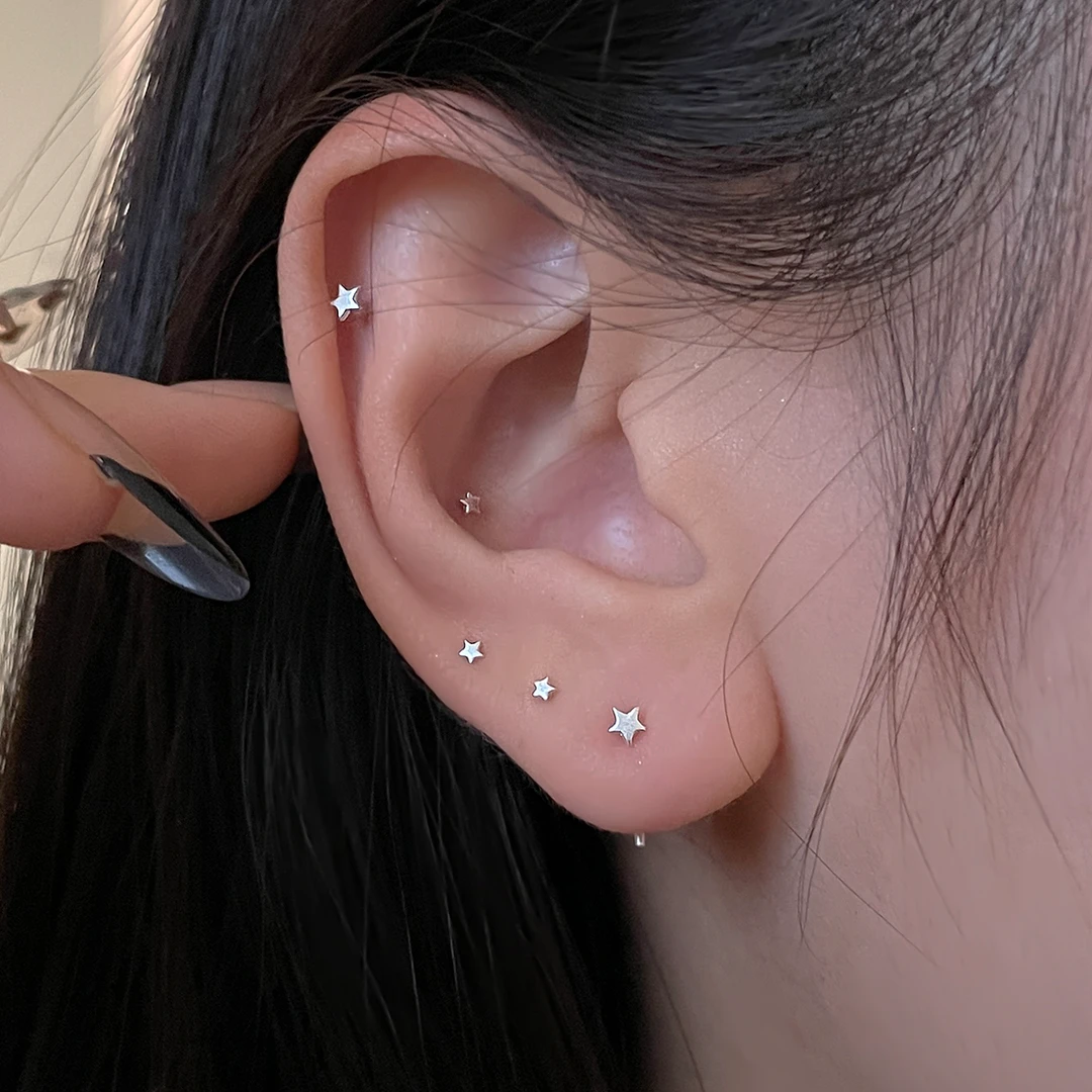 ERBAN/耳伴 铜合金耳饰 999纯银星星养耳洞耳钉耳骨钉精致小耳环