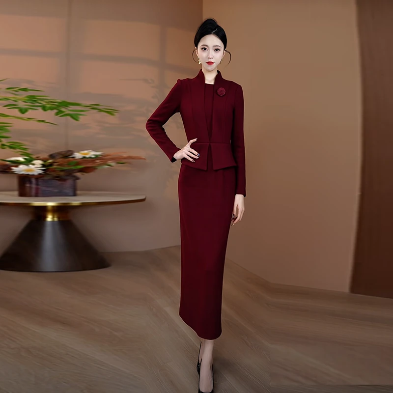 【贵妇人专属】秋冬加厚毛呢连衣裙女2025新款气质裙子时尚修身长裙