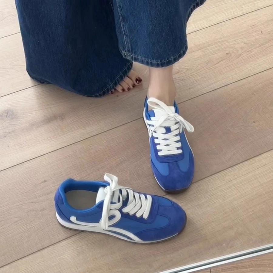 2025秋爆款复古德训鞋百搭拼色系带休闲运动鞋女平底小白鞋阿甘鞋