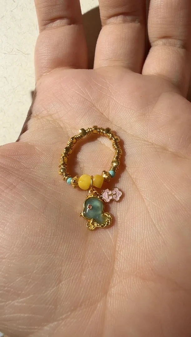 【闪购商品】琥珀戒指银S925镀金镶嵌蜜蜡戒指