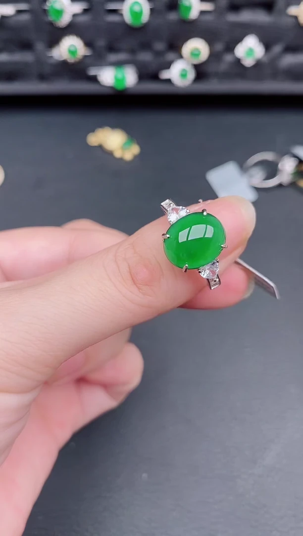 银S925镶嵌戒指翡翠天然a货翡翠214