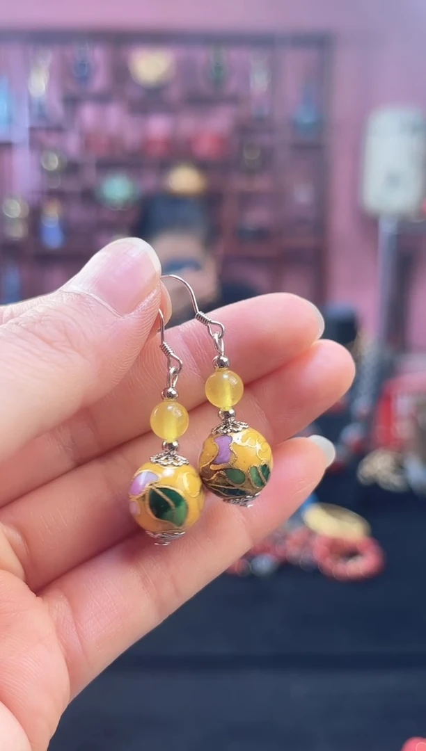 非遗 景泰蓝耳饰 黄色1.2