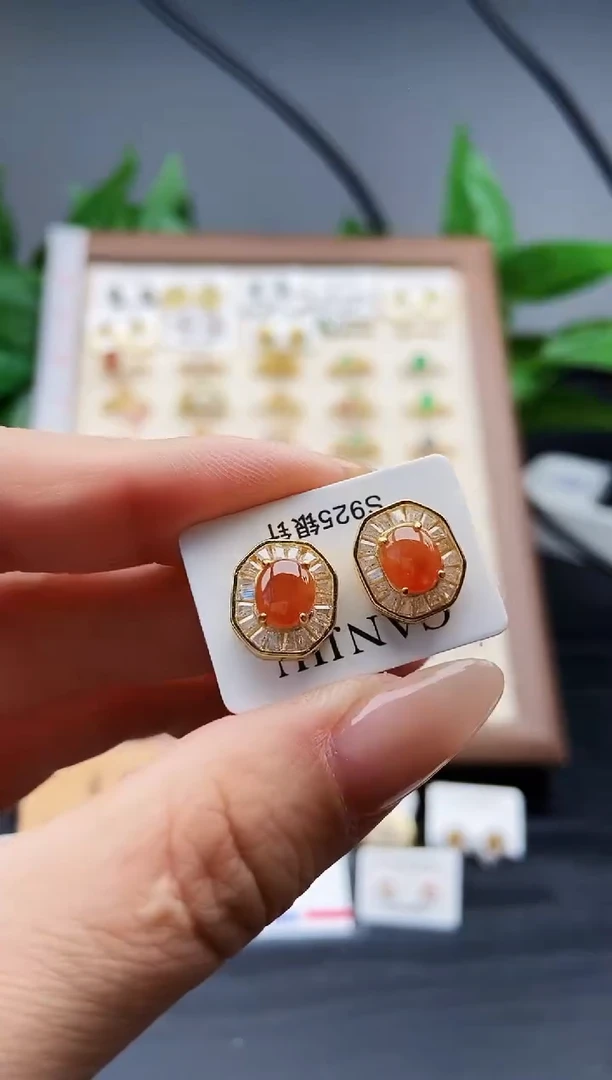 银S925镶嵌翡翠耳饰12