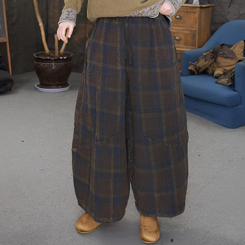 【格子灯笼裤】做旧中腰灯笼裤九分裤冬季休闲裤宽松中式长裤加厚