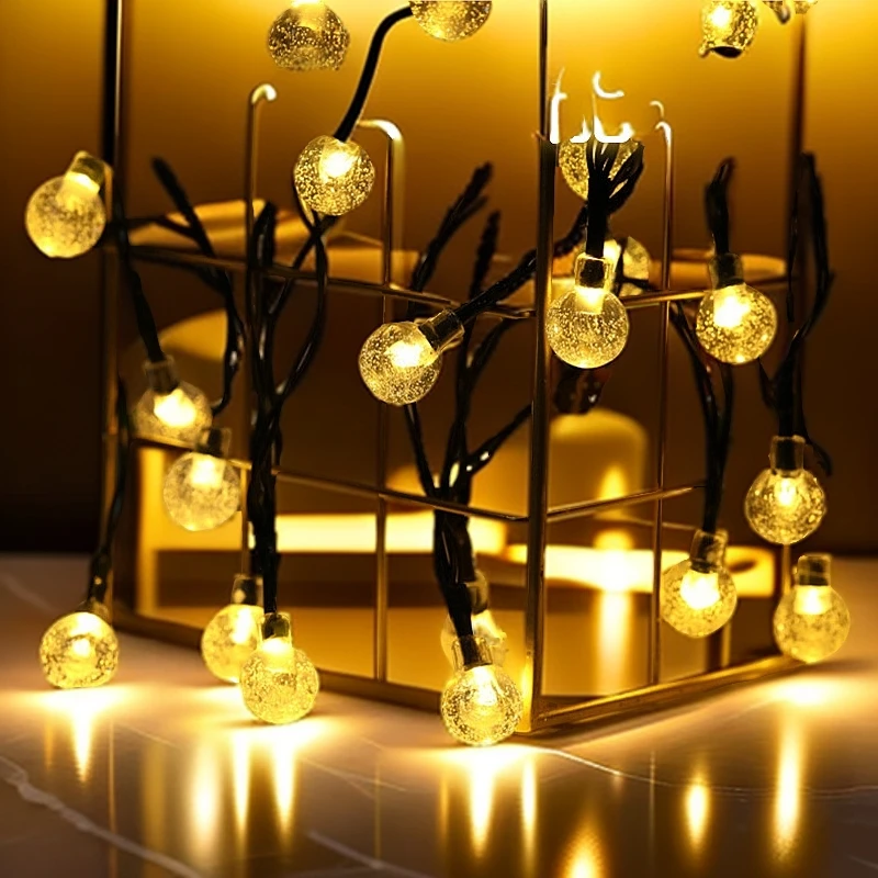 新款灯串太阳能灯串户外防雨水彩灯景观圣诞节庭院装气泡球星星灯