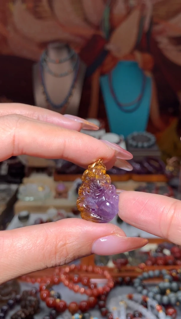 未镶嵌珠宝半成品水晶极光紫钛凤九吊坠