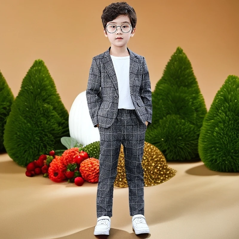儿童西装小男孩小西装夏季男童西装套装英伦帅气小西服演讲服春秋