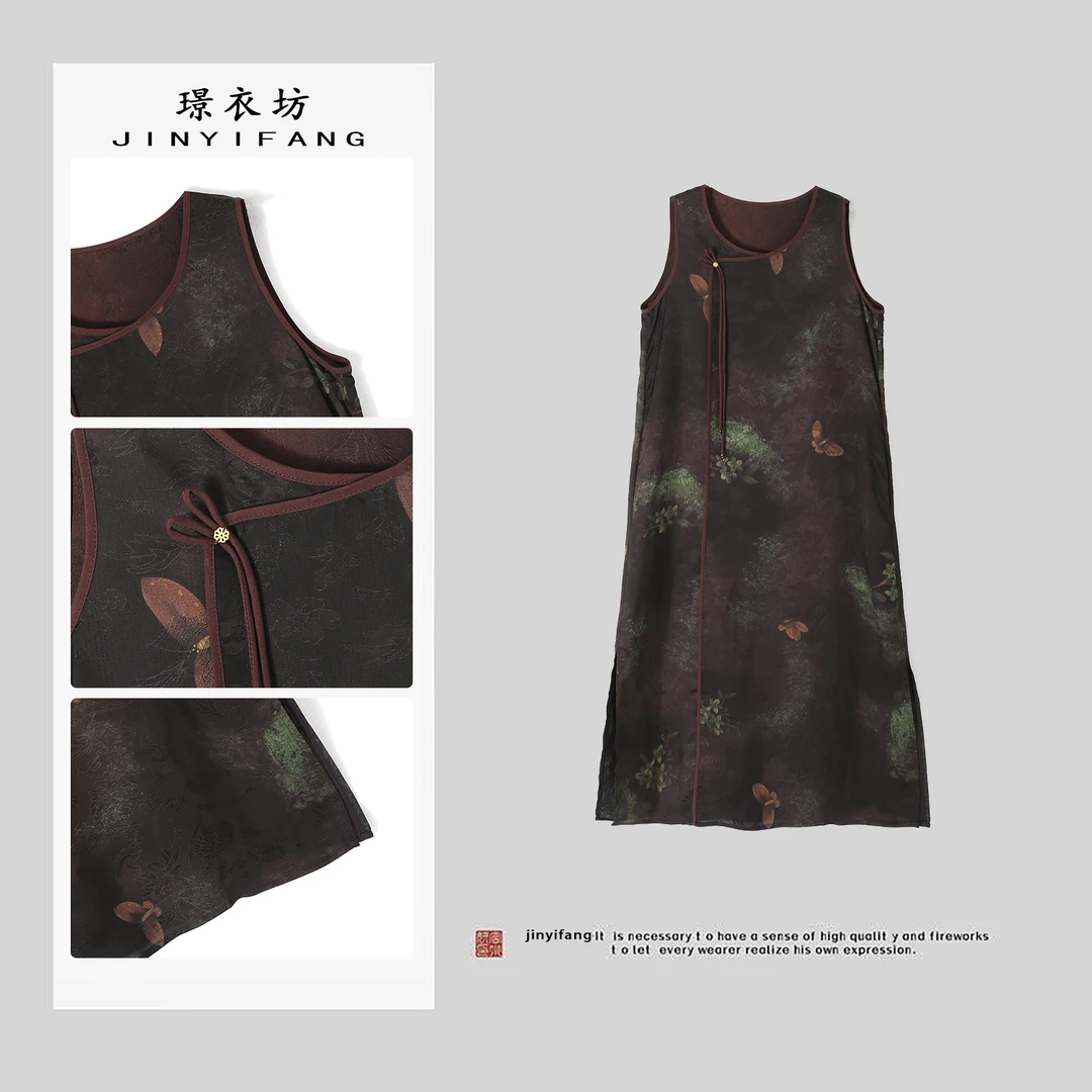 璟衣坊【香纱-蝶自来】香纱花开自来桑蚕丝新中式国风连衣裙Y68176