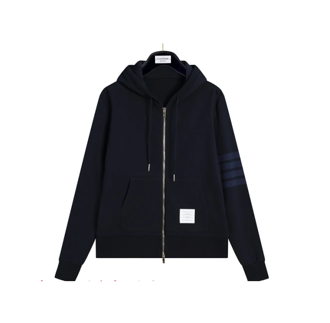 【蓉蓉】【暗杠】男女同款-色织深灰暗杠四条纹拉链帽衫外套