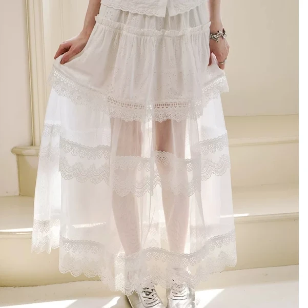 DIDDI MODA 拼接花边蕾丝半身裙 K7318