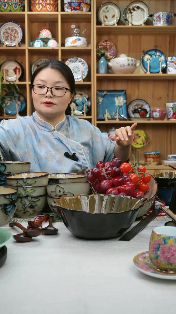 瓷片小可高温陶瓷一组两只中号叶子水果碗25厘米