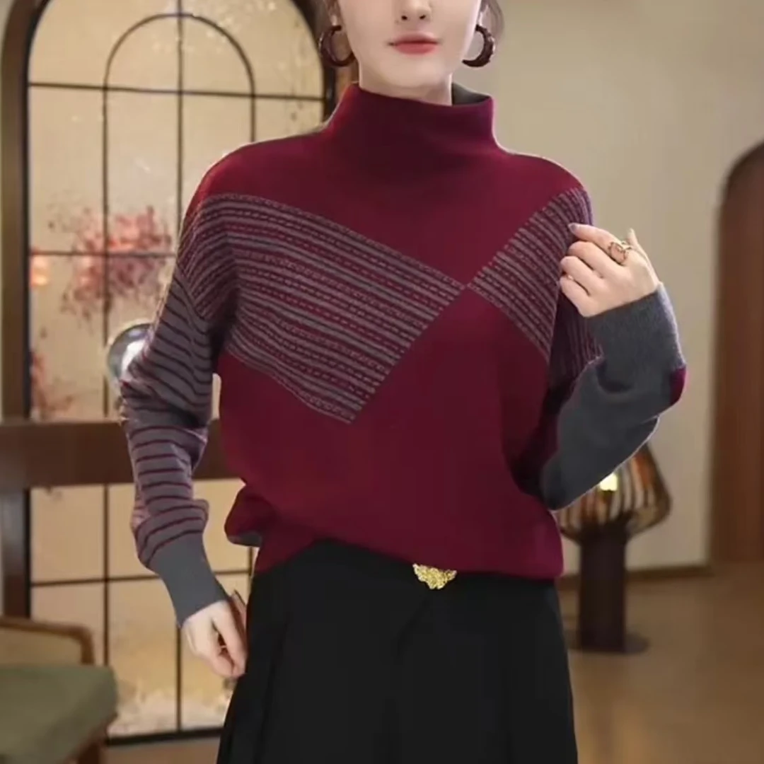M-25针织高领衫气质双面可穿长袖短款纯色圆领秋冬文艺风