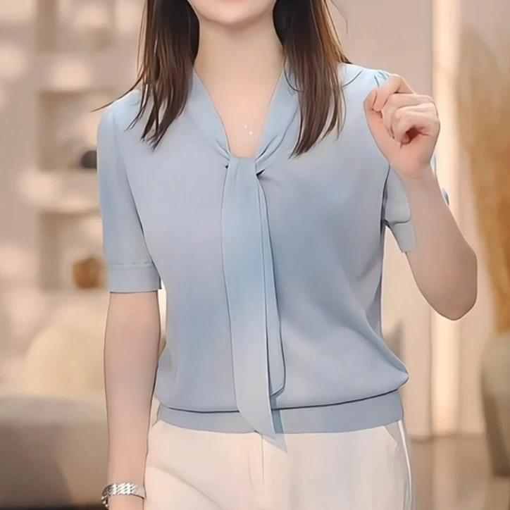夏季v领职业常规毛针织衫纯色套头款显瘦女常规款