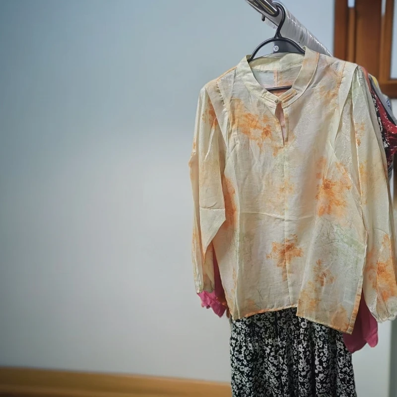 晕染感印花上衣 宽松圆领衬衫女夏季H024