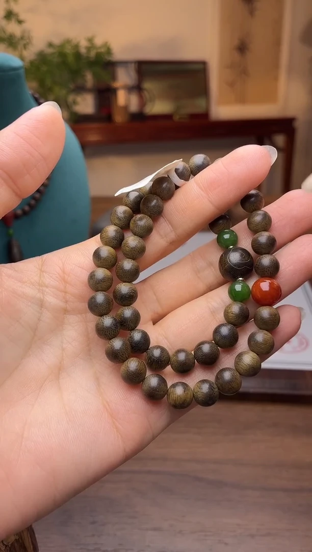 沉香手串越南芽庄黄棋老料08＋祥云1.2设计老料