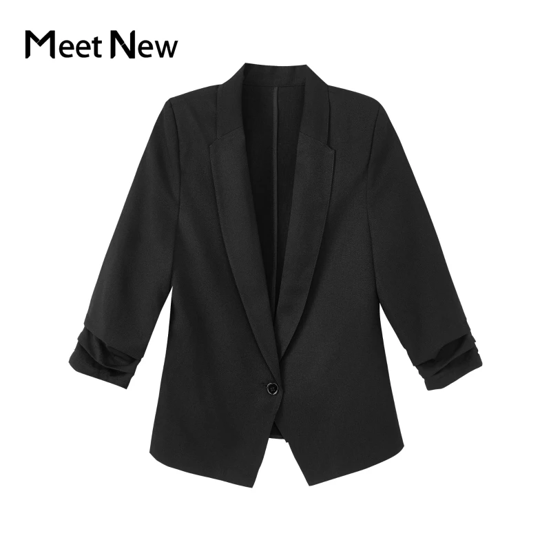 MeetNew西装领常规款圆领轻职风纯色西装宽松春季简约1K210679X