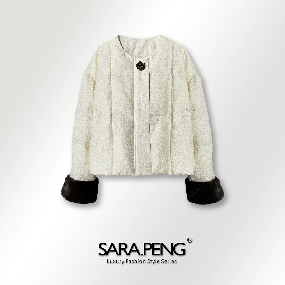 S.PENG蝶恋奢品/中式奢华水貂毛蝴蝶丝纹羽绒服奢华保暖小外套