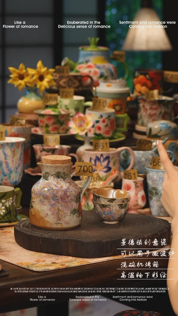 陶瓷一套景德镇高温釉下彩绘设计师款式