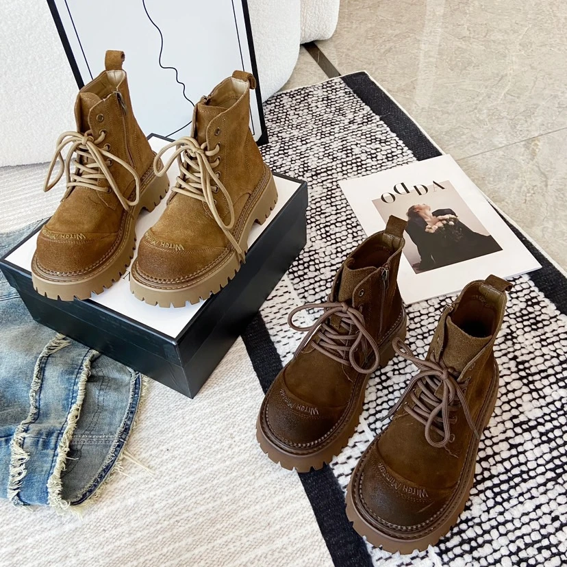 【断码清~捡漏孤品】防滑军旅风系带英伦侧拉链马丁靴单靴休闲女鞋