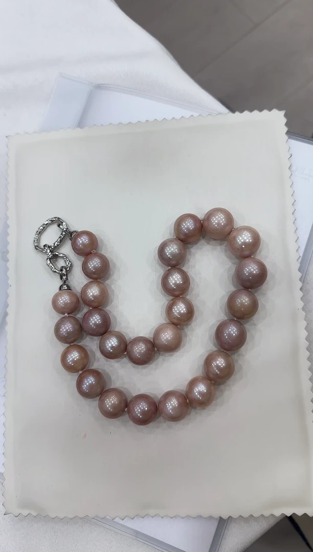 项链合金淡水珍珠小***?16-17粉色天然珍珠项链