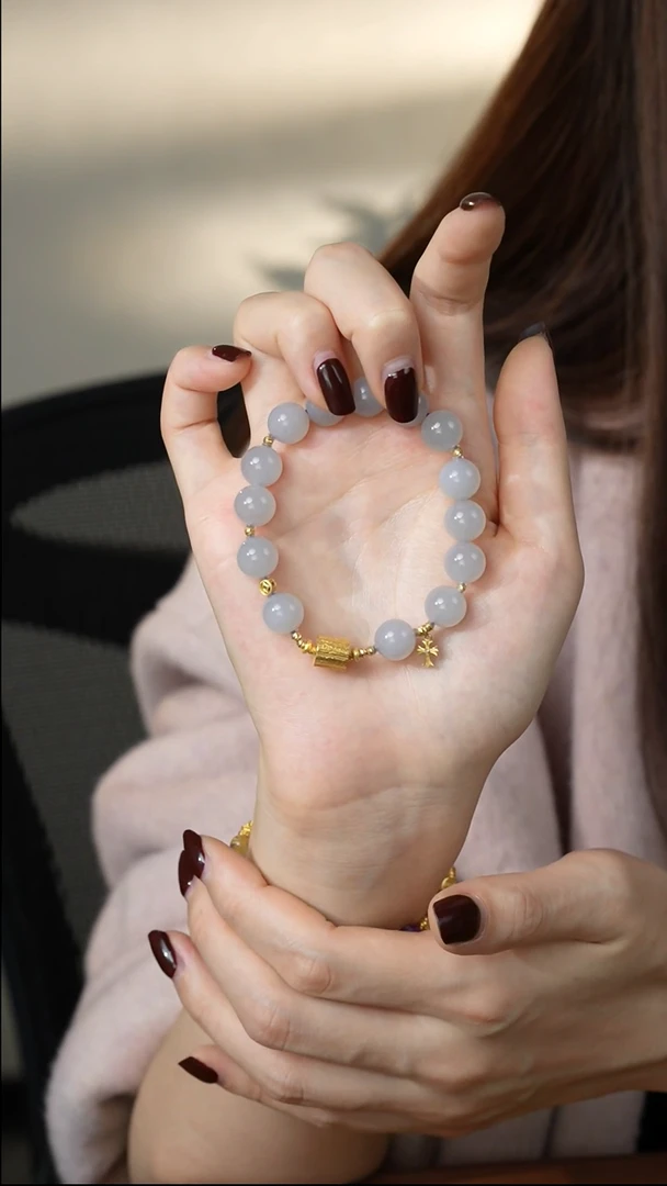 【闪购商品】和田玉手链18K金镶嵌10mm/烟紫/高货