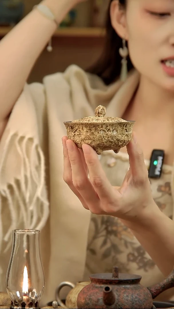 言野手作 粉引仿古三足盖碗