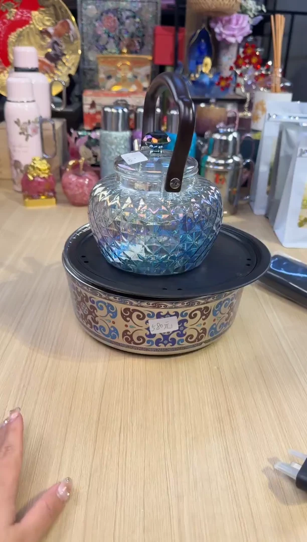 108岳恒福运电陶炉-蓝+钻石壶-紫蓝+烤盘+烤盘夹