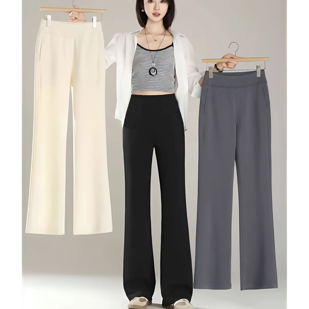 2025H春季砂洗空气层女款美颜裤筒喇