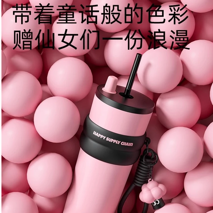 nk夏季新款大容量保温水杯带吸管公仔高颜值水杯