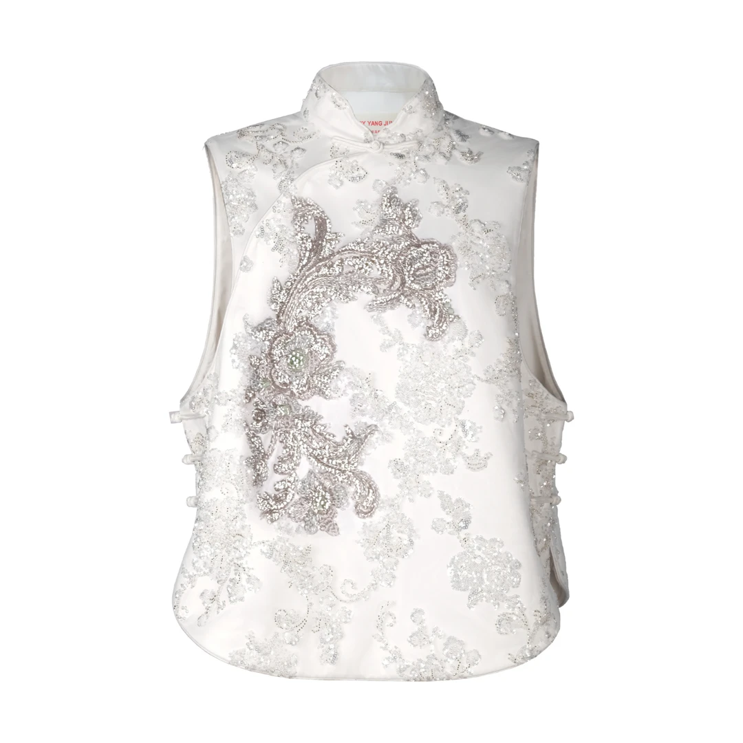 【如意序】JUNYANG杨君 翡翠花瓣立领钉珠中式马甲