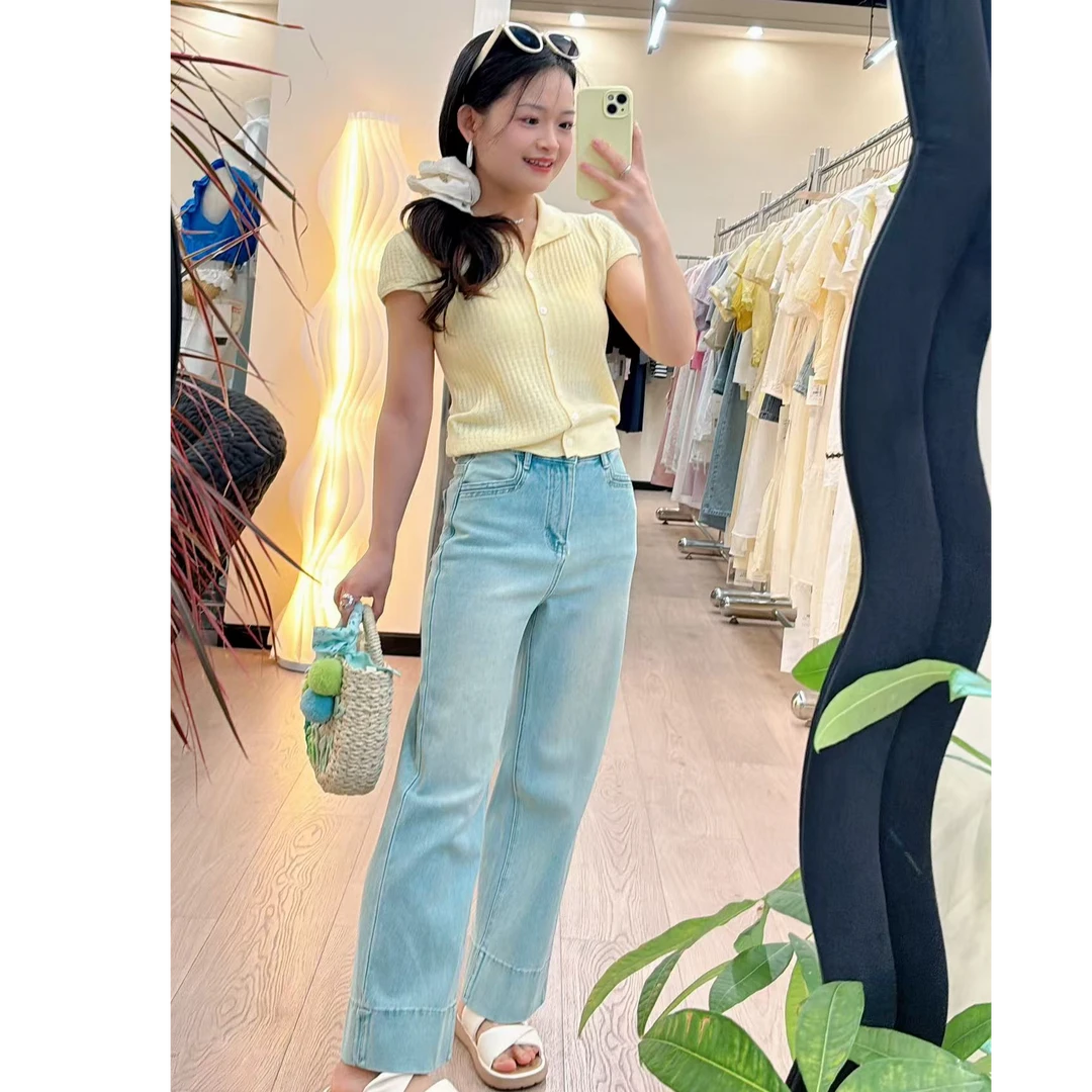 【PGXIAOM】小二定制浅蓝色春款九分小直筒裤KZ9178