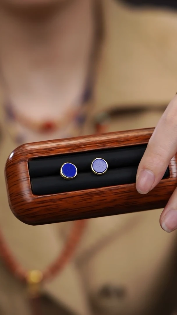 银S925镶嵌青金石耳钉圆牌耳钉