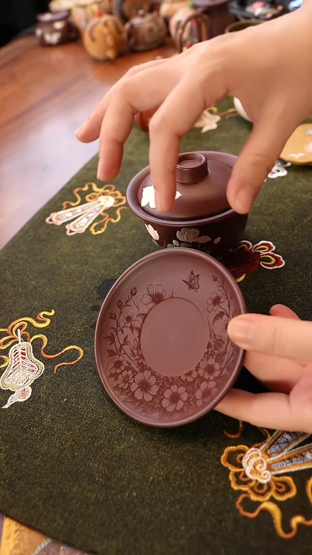茶壶紫砂玉兰盖碗