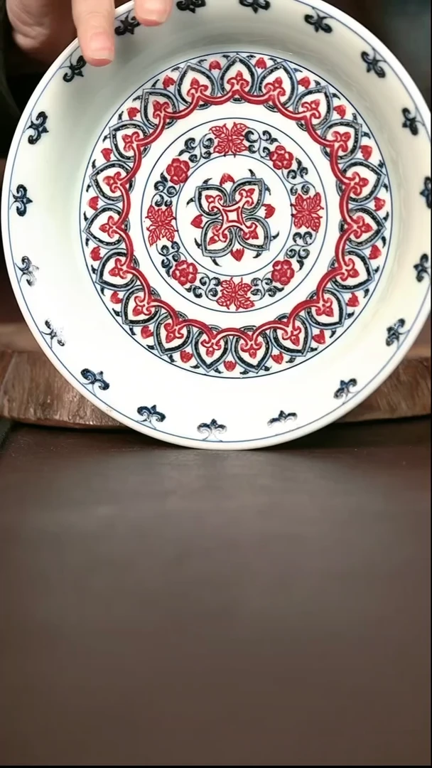 手绘 高温现代瓷 气窑  宝相花壶承17.5CM
