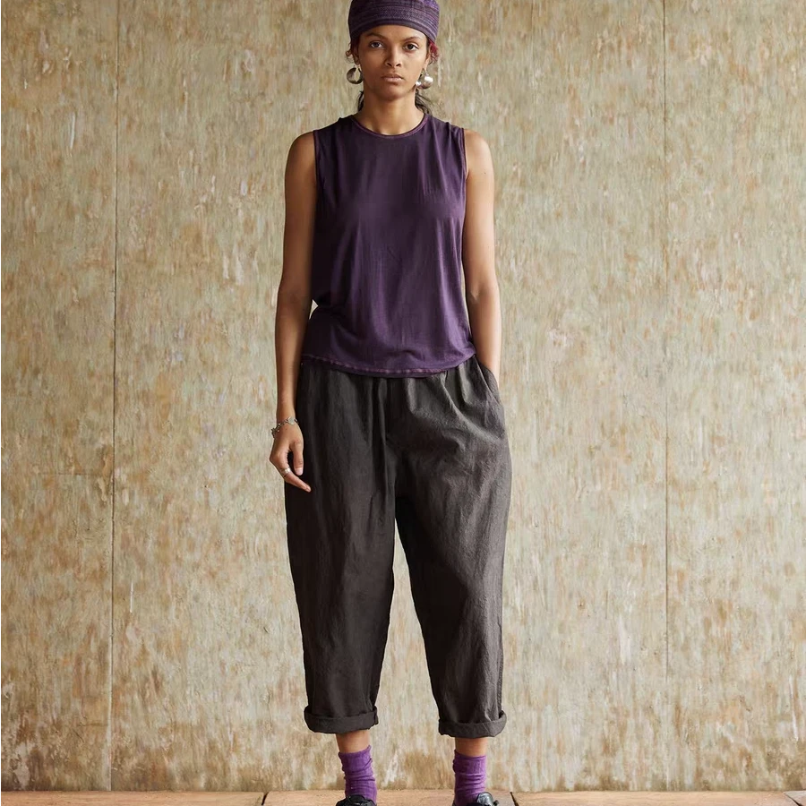 25SS3015 丝棉植物染裤萝卜裤 自然原创设计