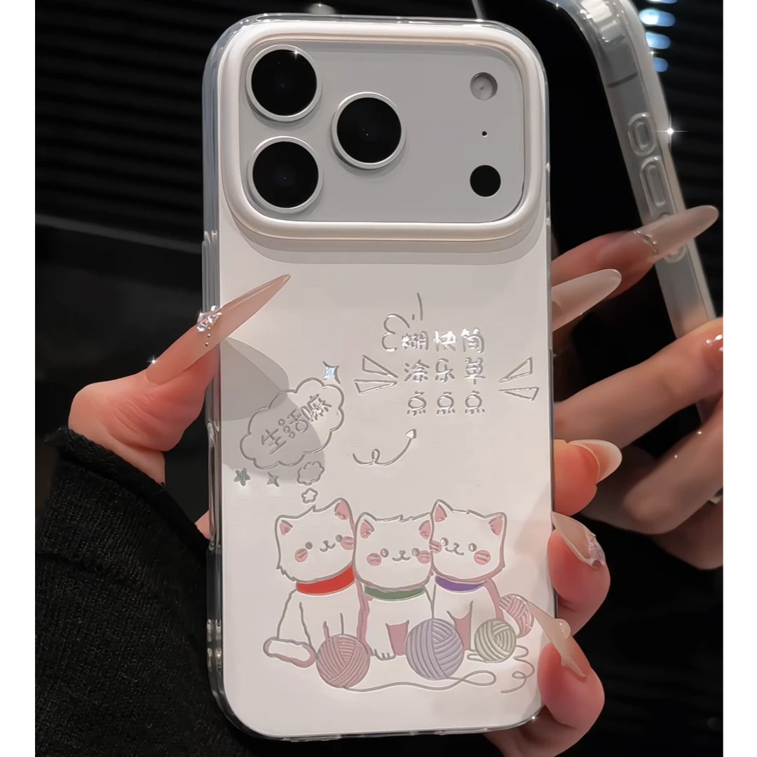 三只毛线小猫适用苹果17pro手机壳16华为羽纱imd小米小众荣耀oppo