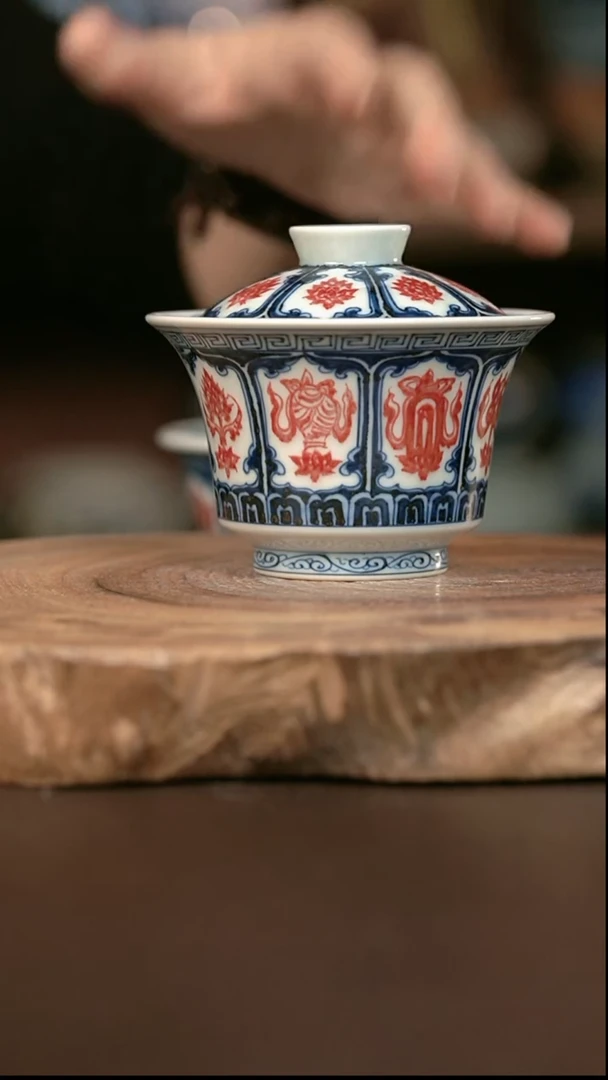 手绘 高温现代瓷  气窑  开窗 莲托八宝大马蹄150c